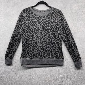 BCBGMAXAZRIA Womens Sweater Gray Leopard Print Long Sleeve Scoop Neck Size L